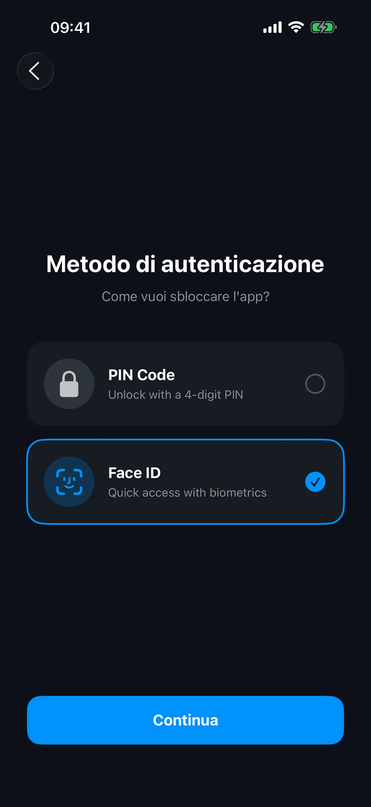Schermata AppLocker con le opzioni di autenticazione Face ID e PIN